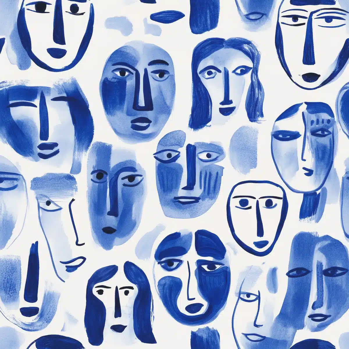 Bohemian Blue Crayon Faces Midjourney提示词