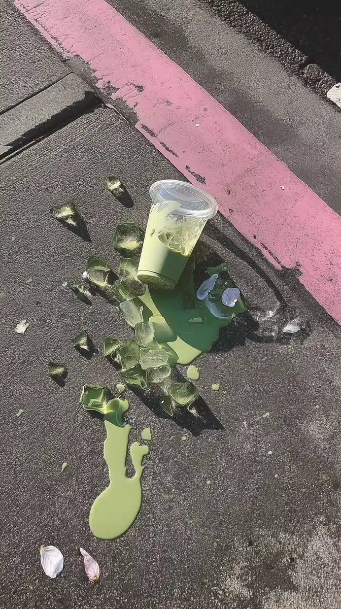Spilled Matcha Latte Urban Midjourney提示词