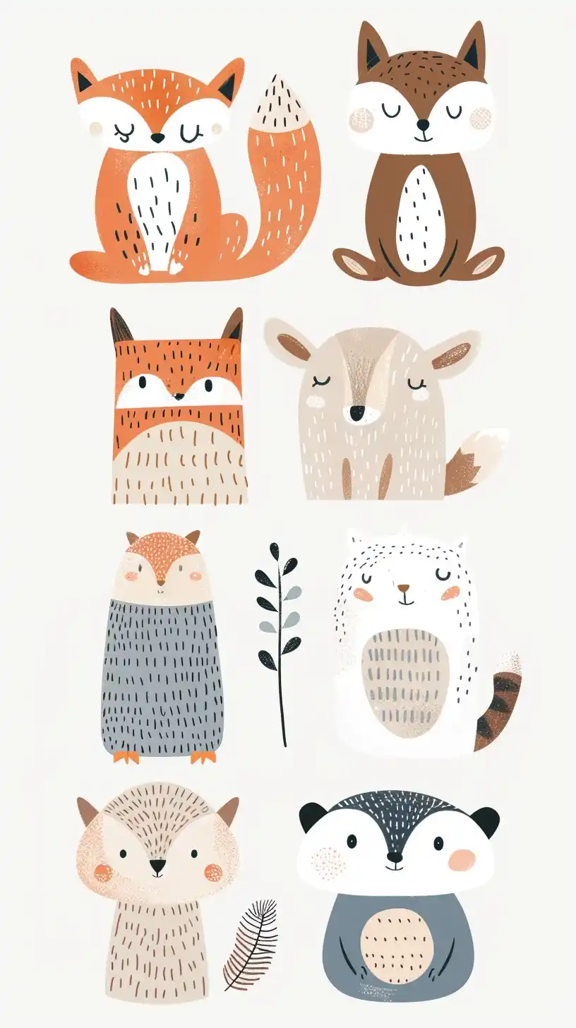 Organic Animal Cliparts Klassen Style Midjourney提示词