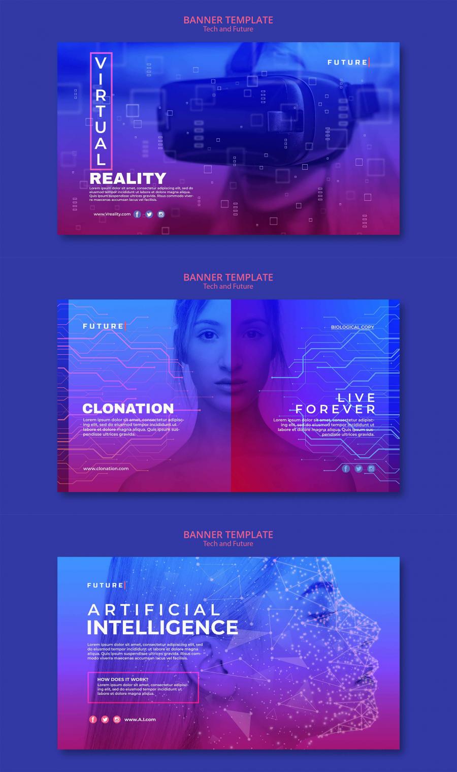 赛博朋克风科技感虚拟现实VR音乐游戏Banner概念海报设计PSD素材