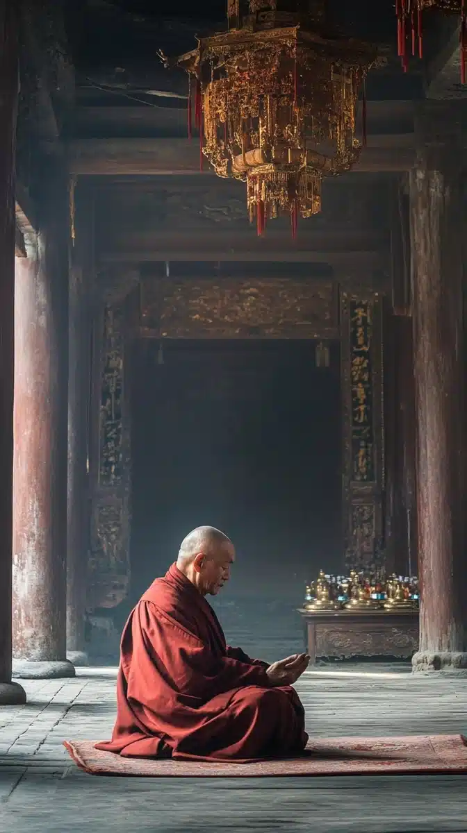Monk Praying in Hall Midjourney提示词