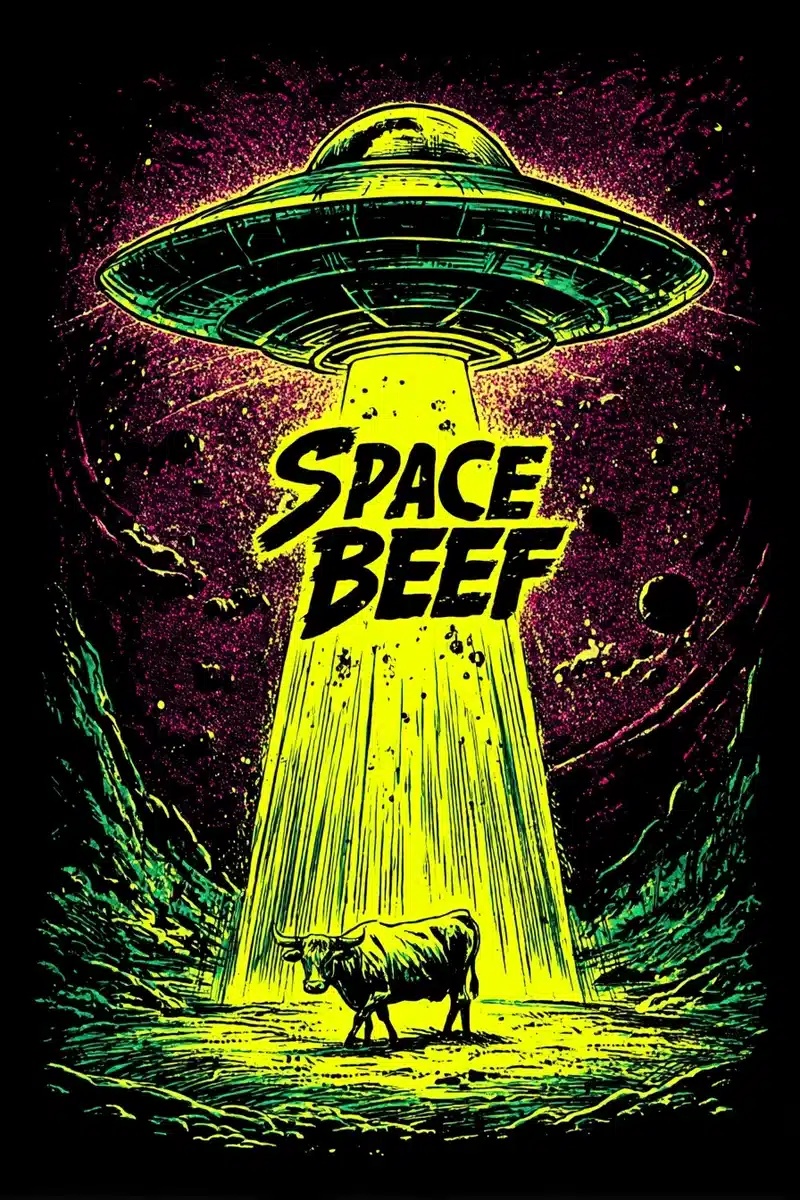 Retro Sci-Fi Cow Abduction Midjourney提示词