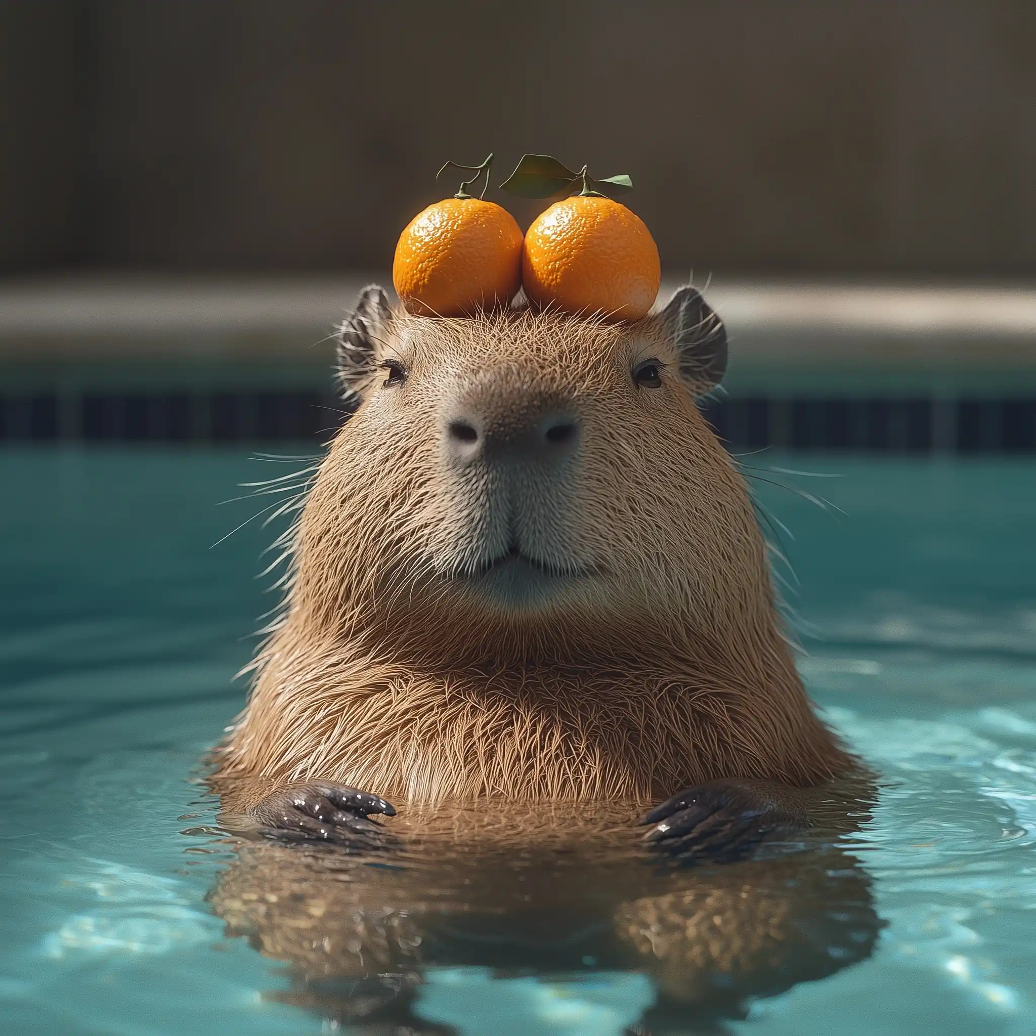 Capybara Poolside with Oranges Midjourney提示词
