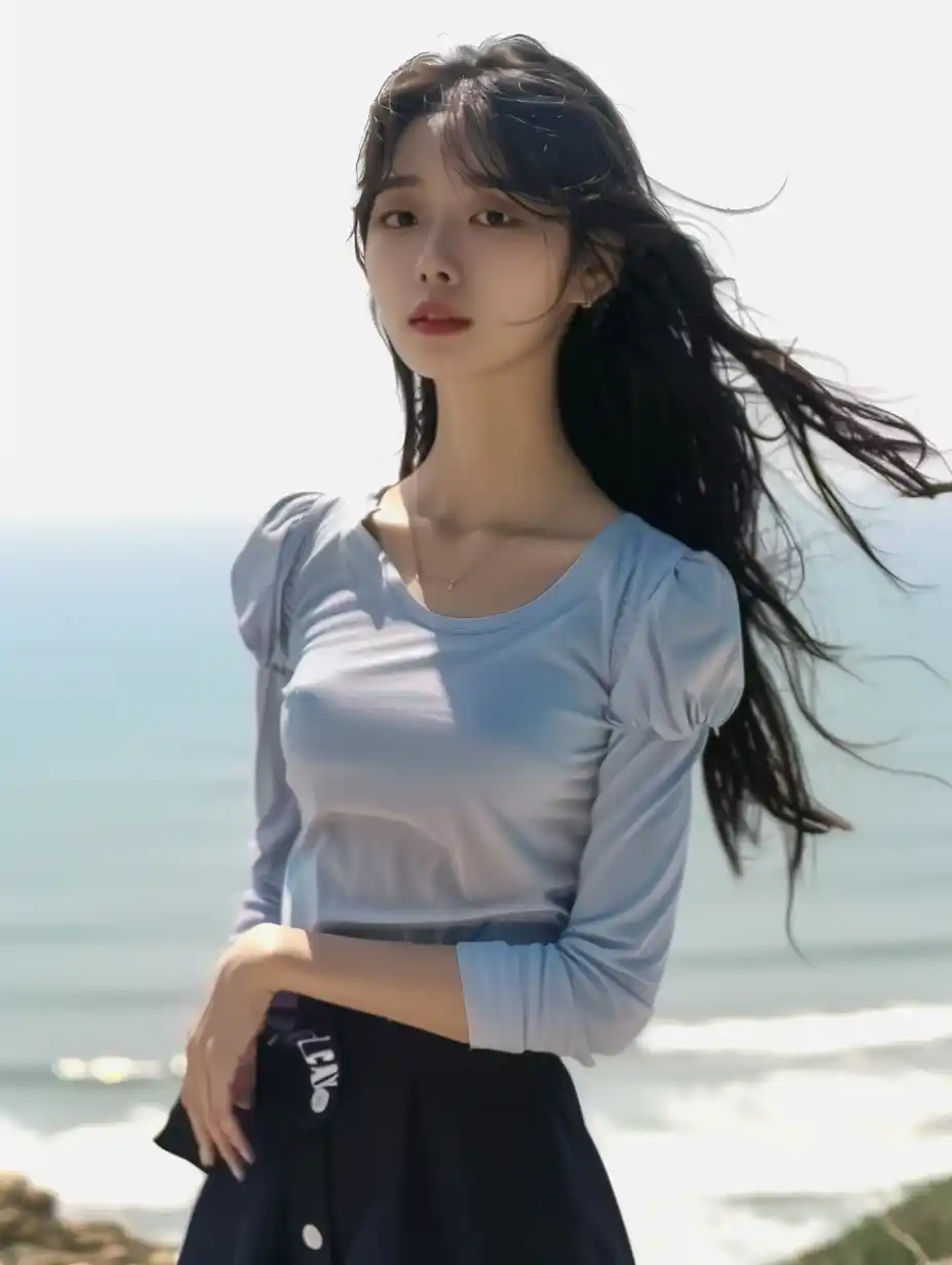 Chinese Beauty by the Seaside Midjourney提示词