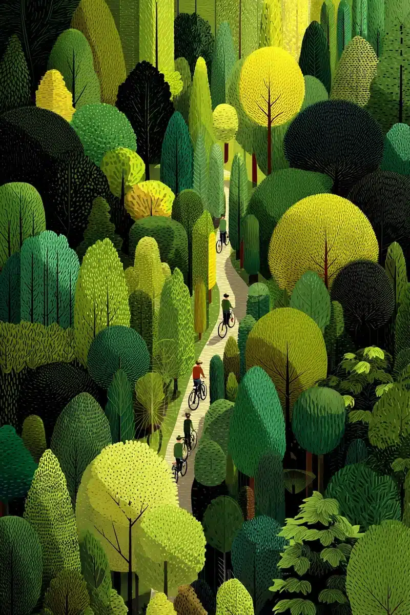 Surreal Forest Path Illustration Midjourney提示词