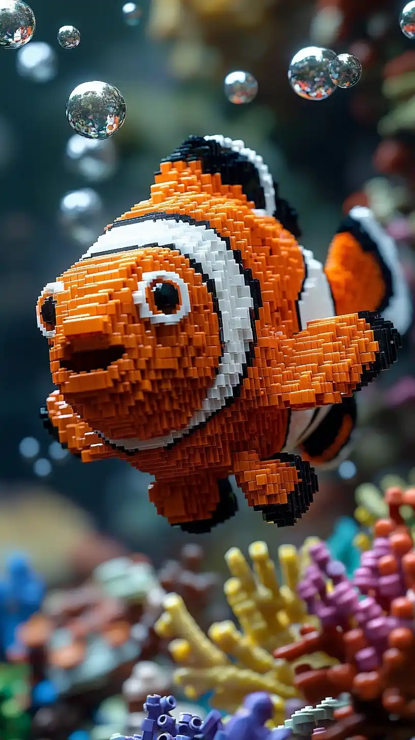 LEGO Clownfish Underwater Scene Midjourney提示词