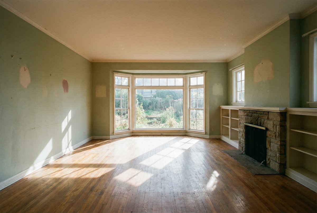 Empty Living Room with Bay Window & Hardwood Floor Nano Banana提示词