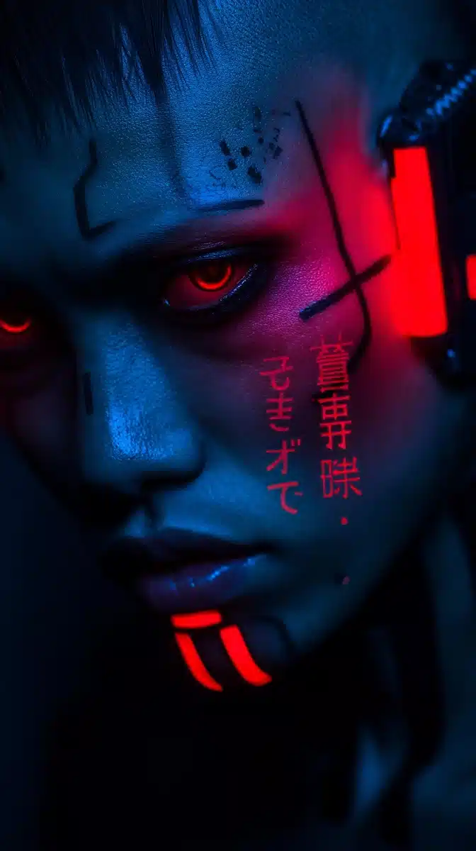Cyberpunk Portrait with Glitch Effects Midjourney提示词