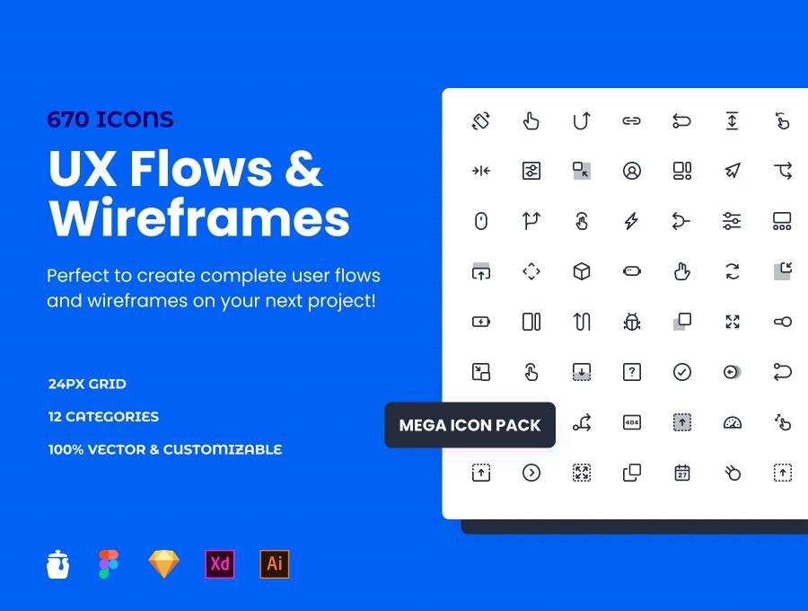 UX Flows & Wireframes Mega Icon Pack