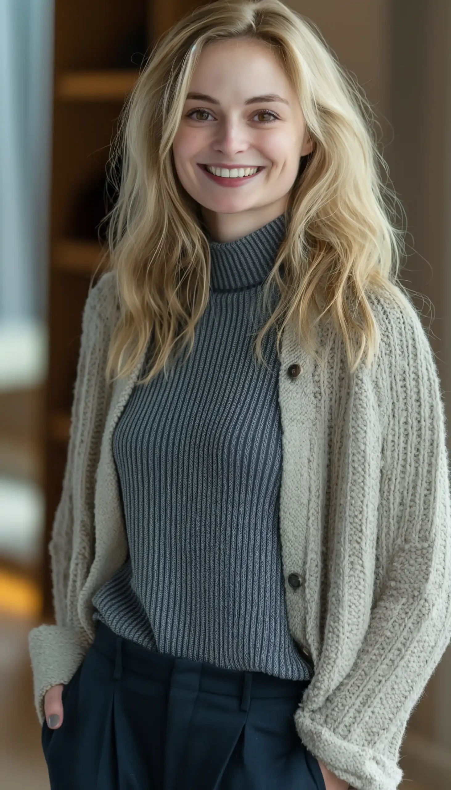 Blonde Professional in Business Casual Midjourney提示词