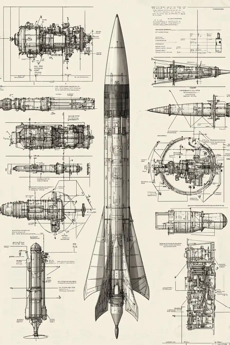 Grom-2 Missile Technical Blueprint Midjourney提示词