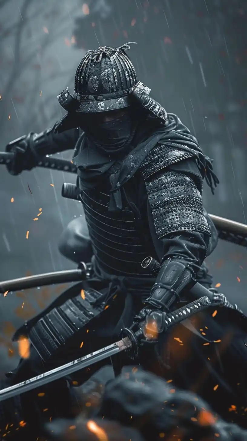 Hyper-Realistic Samurai Battle Midjourney提示词
