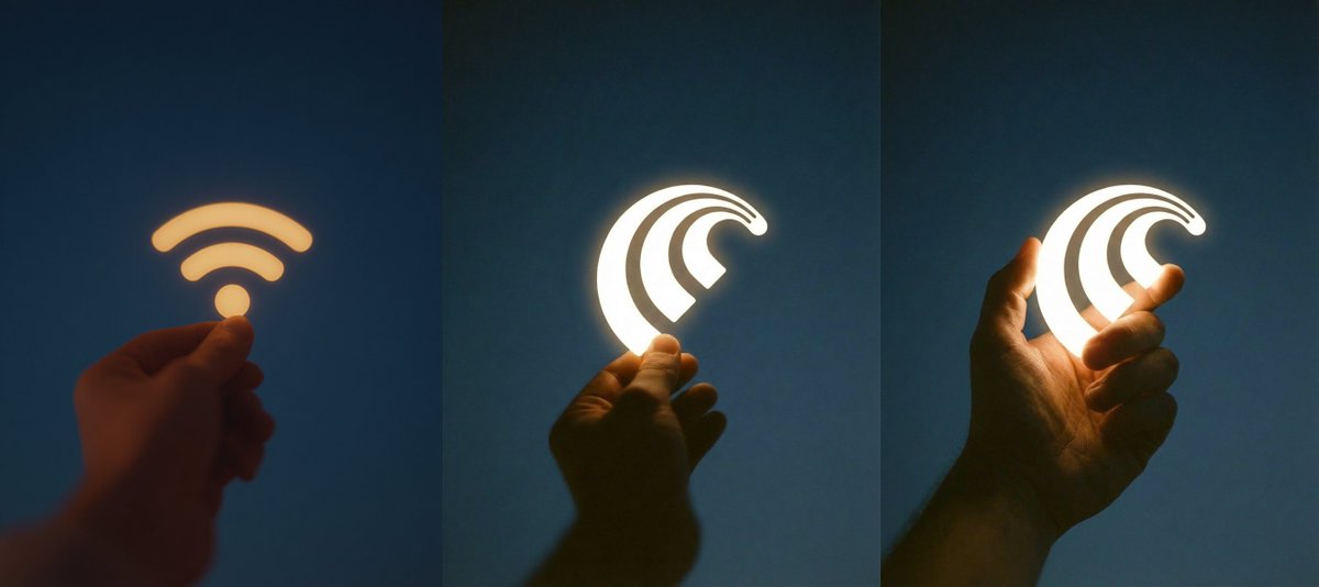 Hand Holding Glowing Digital Icons - WiFi & Sound Waves Nano Banana提示词