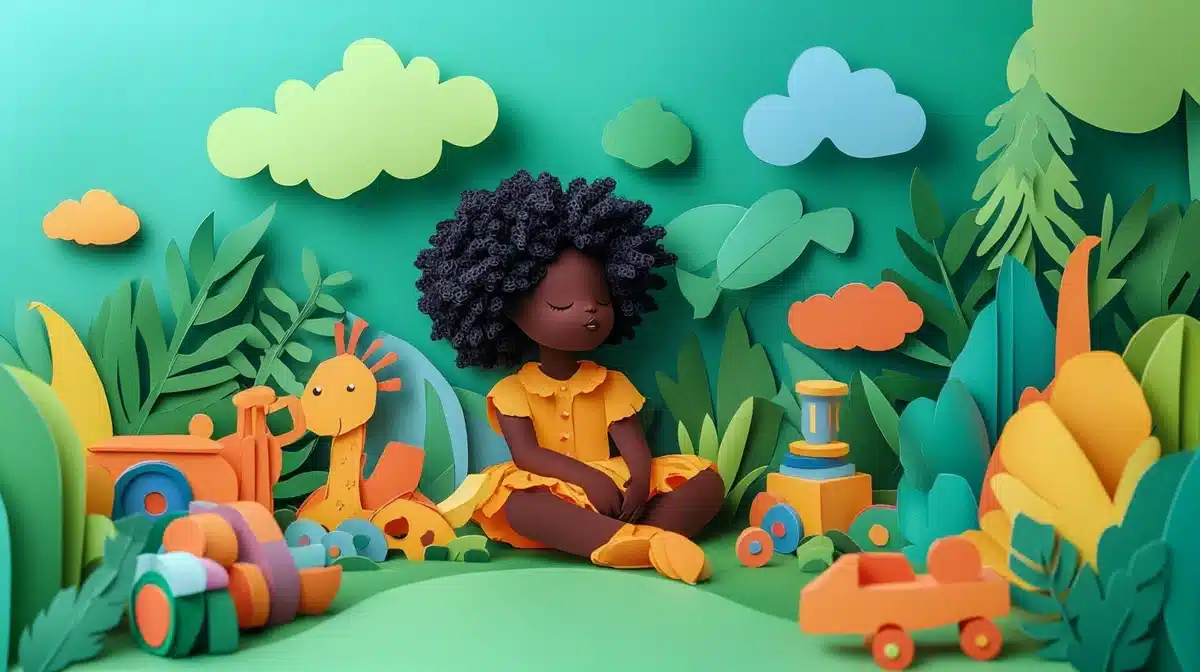 Paper Cut Girl with Toys Midjourney提示词
