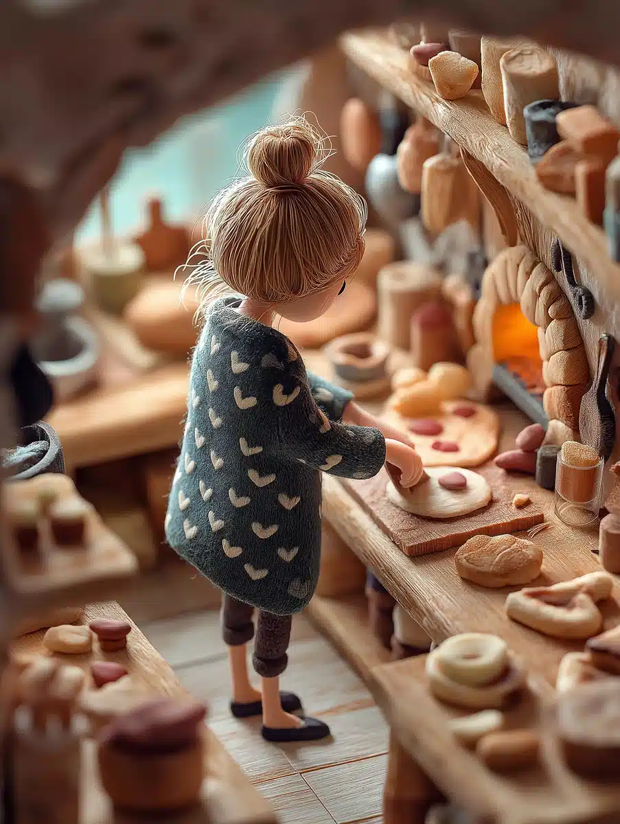 Miniature Girl Making Pizza Midjourney提示词