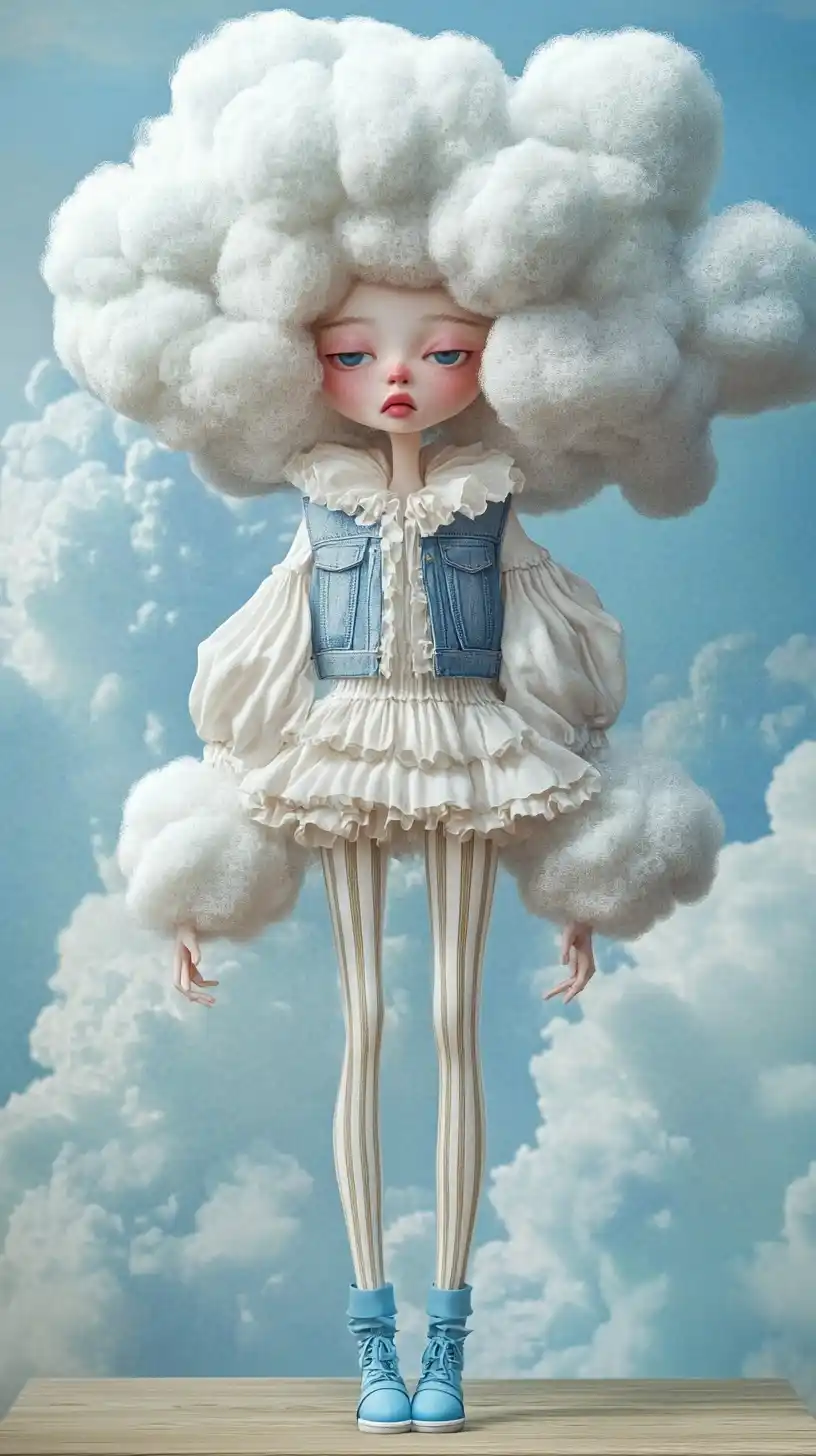 Whimsical Character in Clouds Midjourney提示词