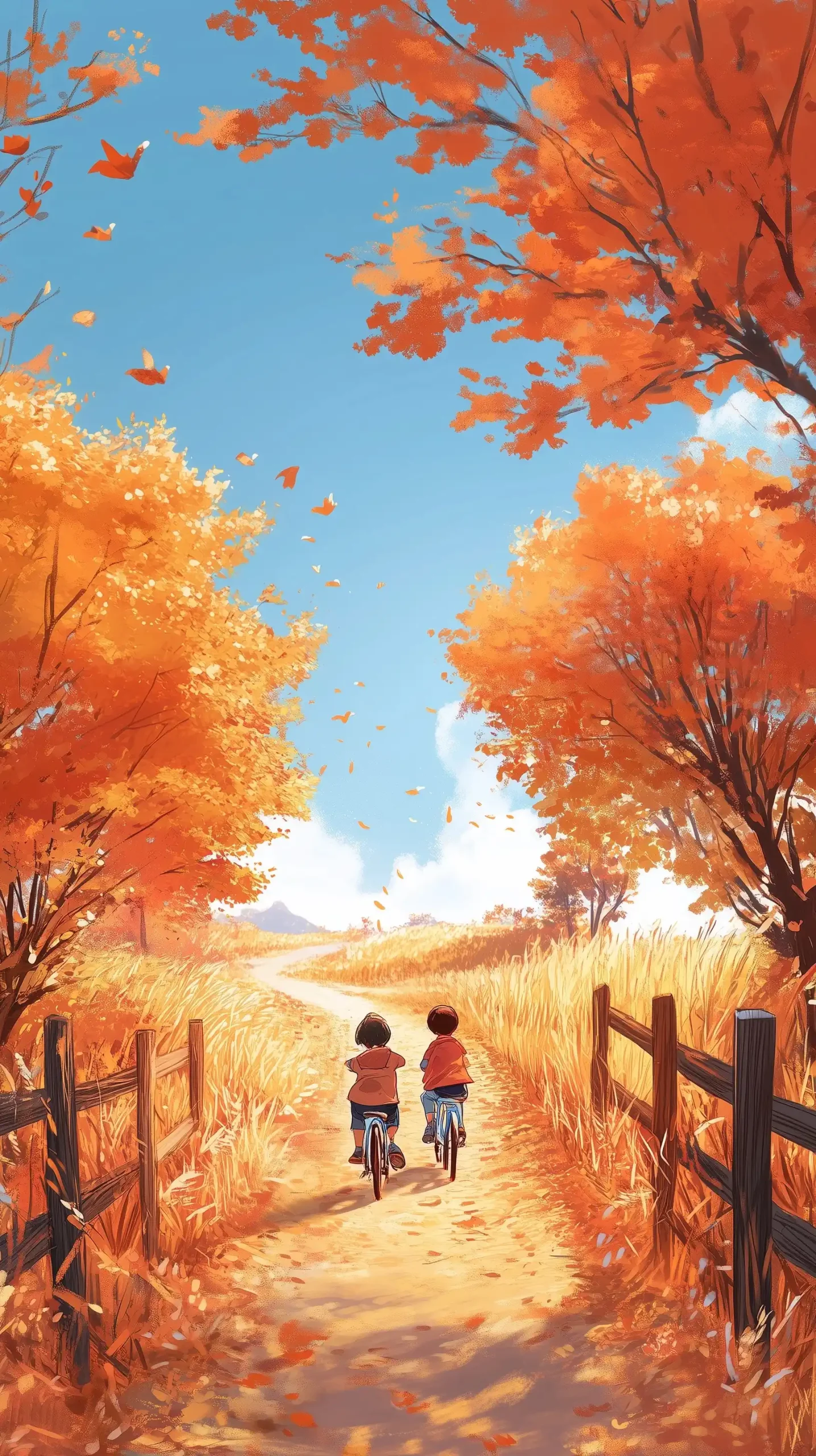 Autumn Landscape with Cyclists Midjourney提示词