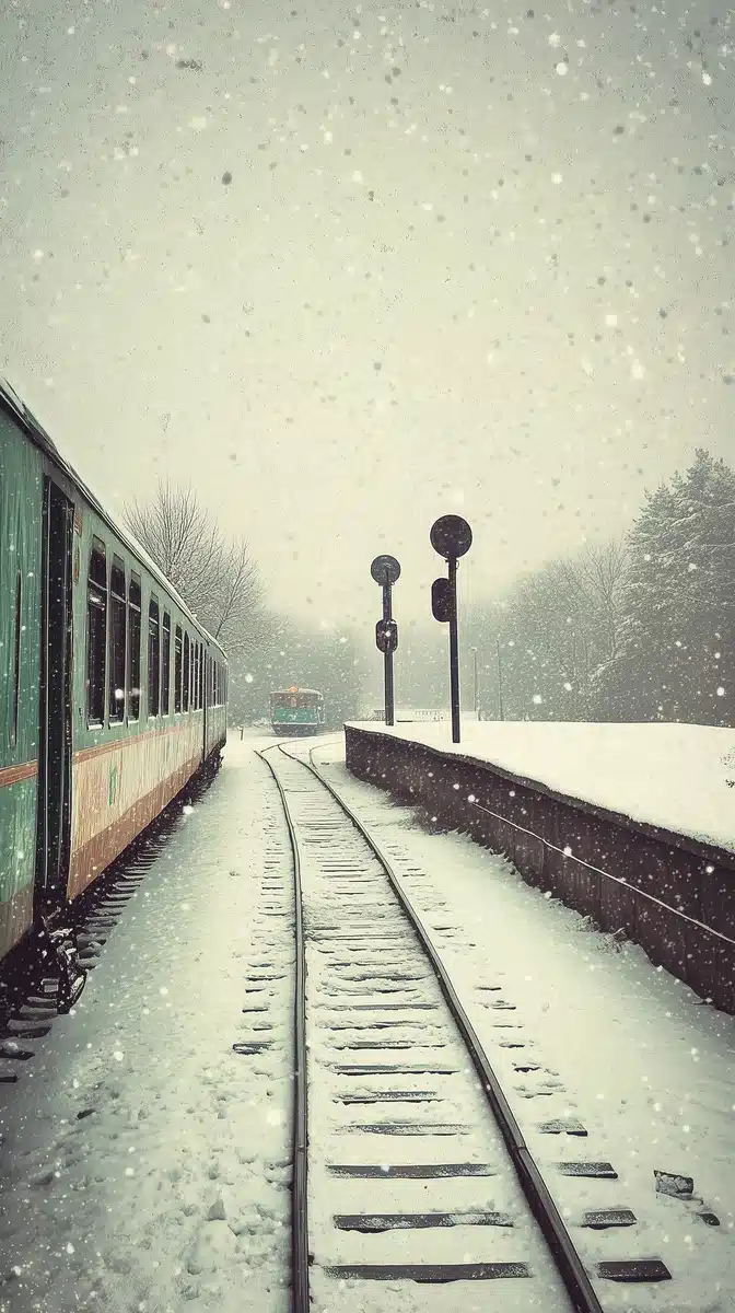 Nostalgic Train in Snow Midjourney提示词