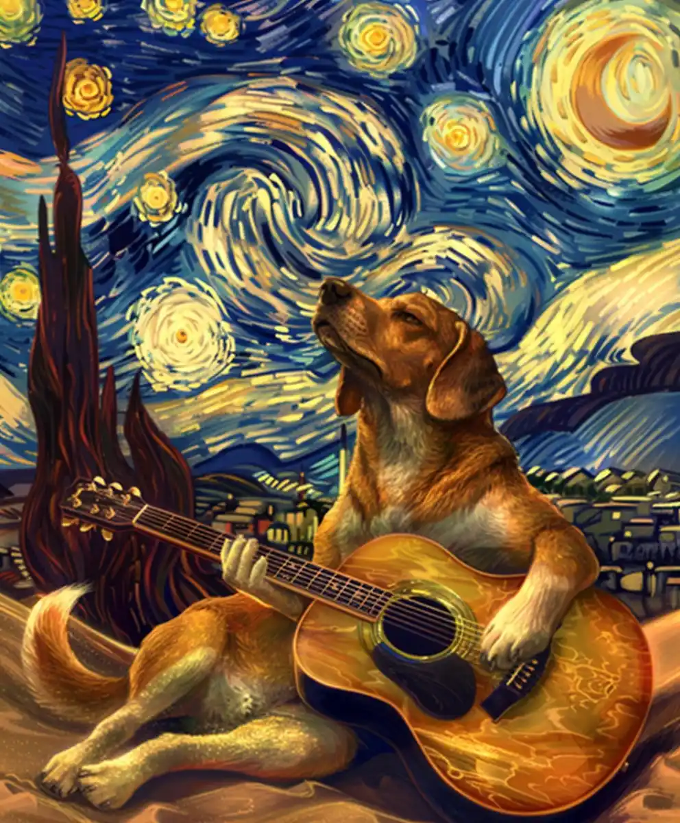 Realistic Beagle Guitarist Outdoors Midjourney提示词