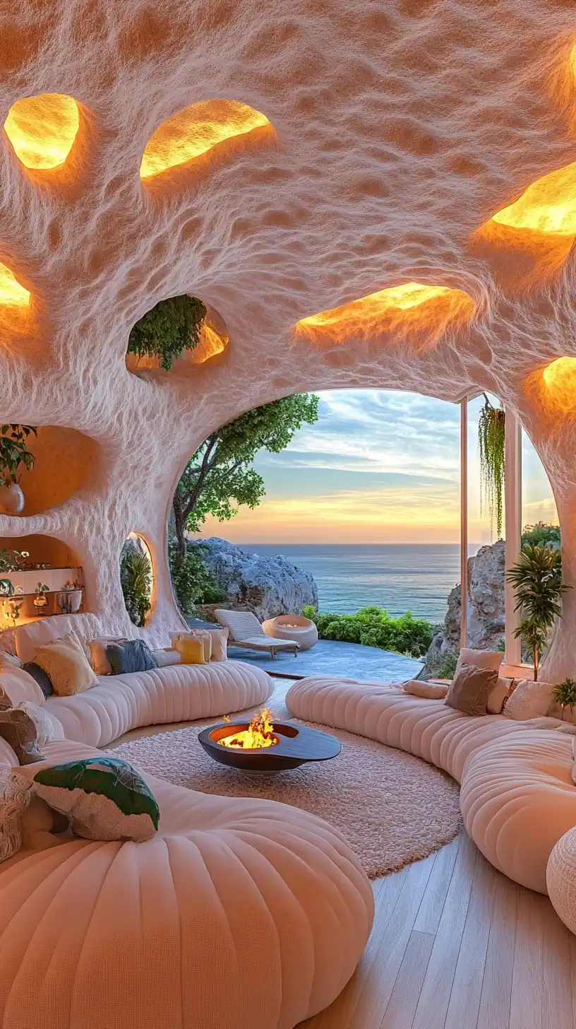 Cave House Living Room Midjourney提示词