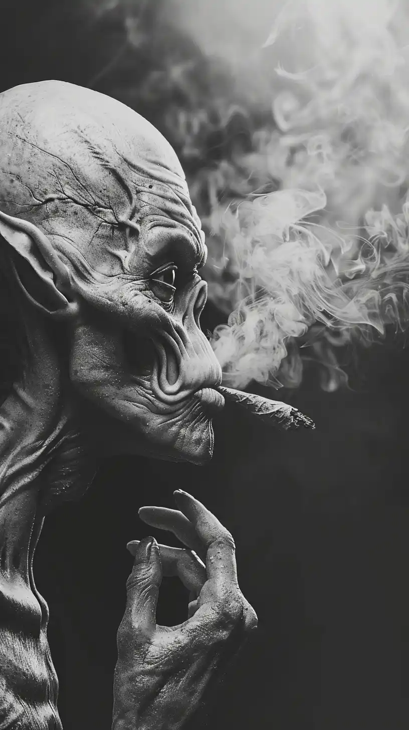Alien Smoking Weed Stylized Monochrome Midjourney提示词