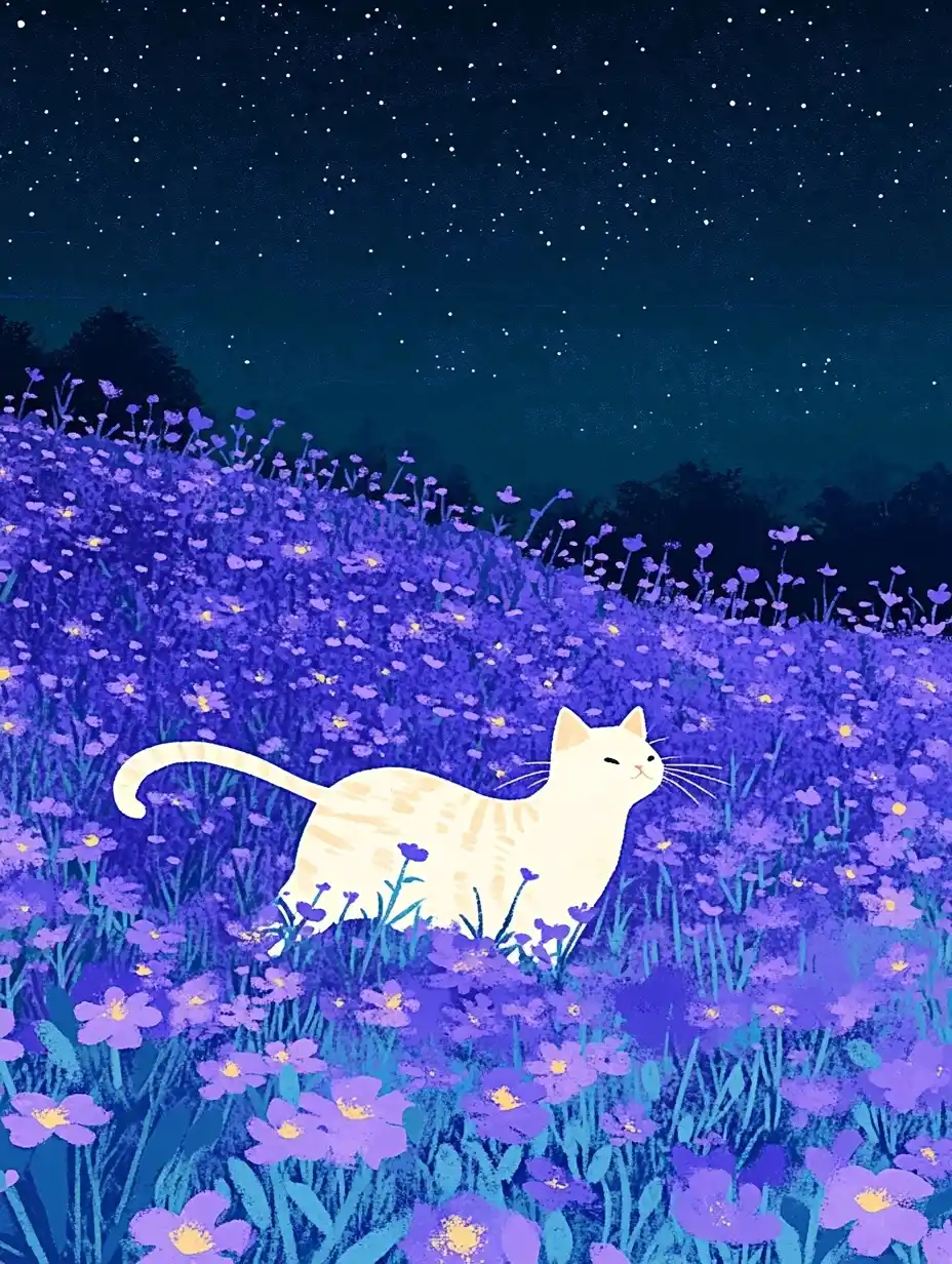 Cat Among Purple Flowers Midjourney提示词
