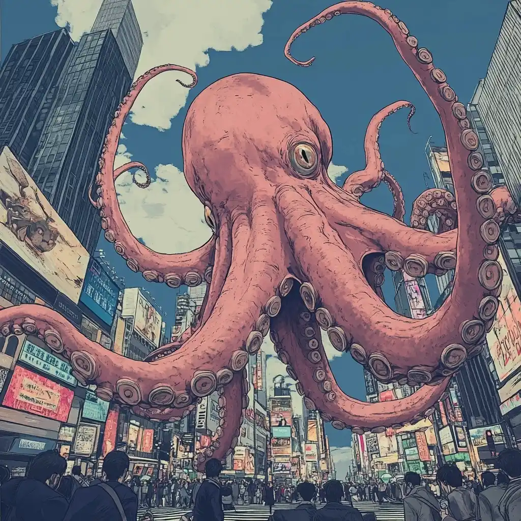 Miyazaki-Style Kraken in Times Square Midjourney提示词