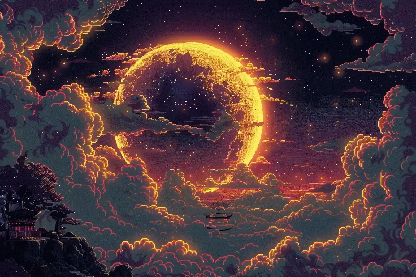 Pixel Fairy Tale Sky Midjourney提示词