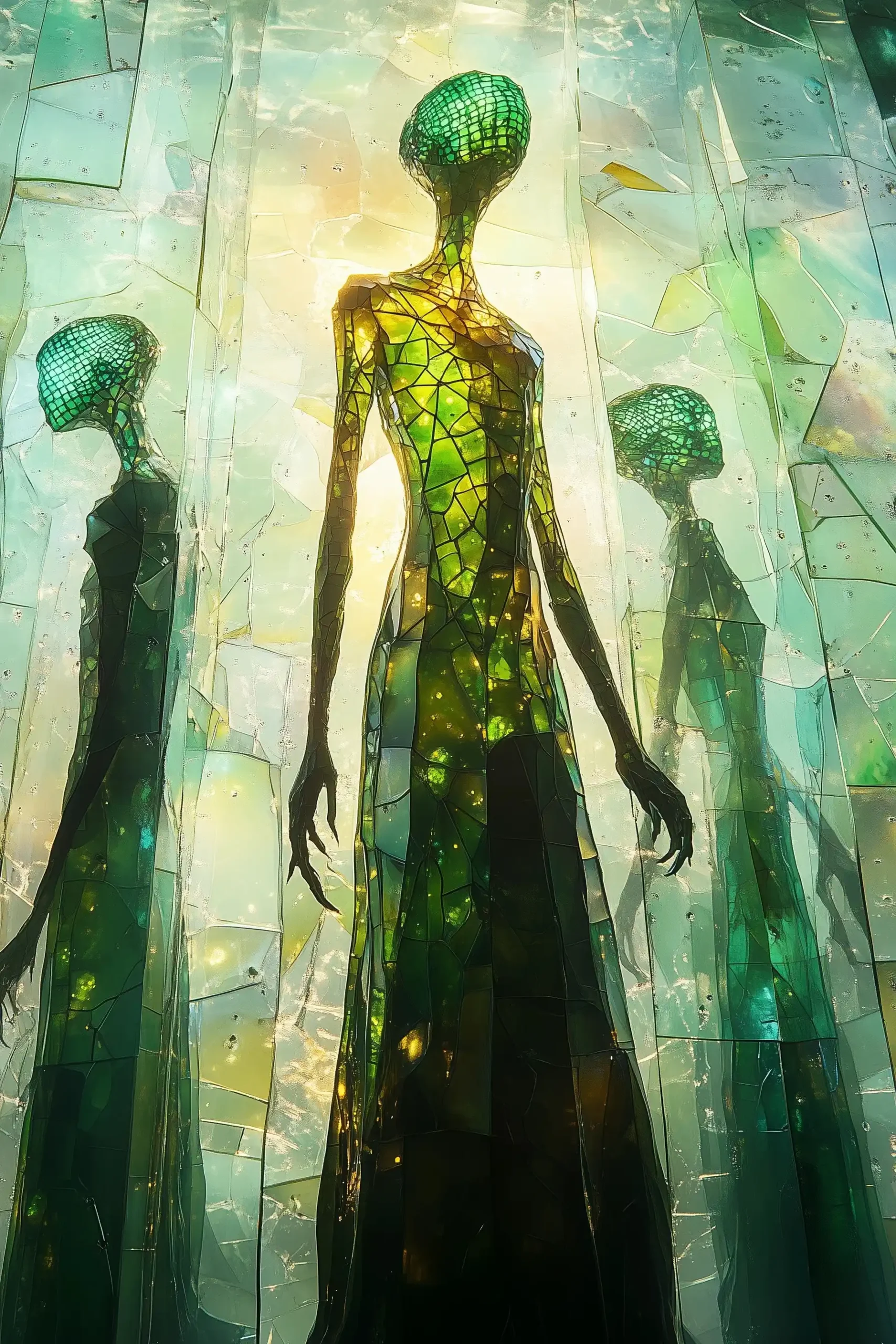 Fractured Stained Glass Alien Midjourney提示词
