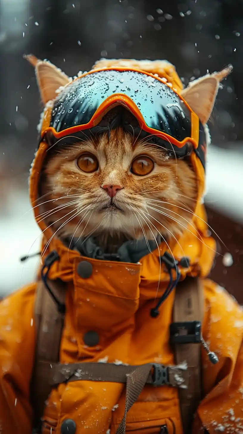Skiing Cats Mountain Ride Midjourney提示词