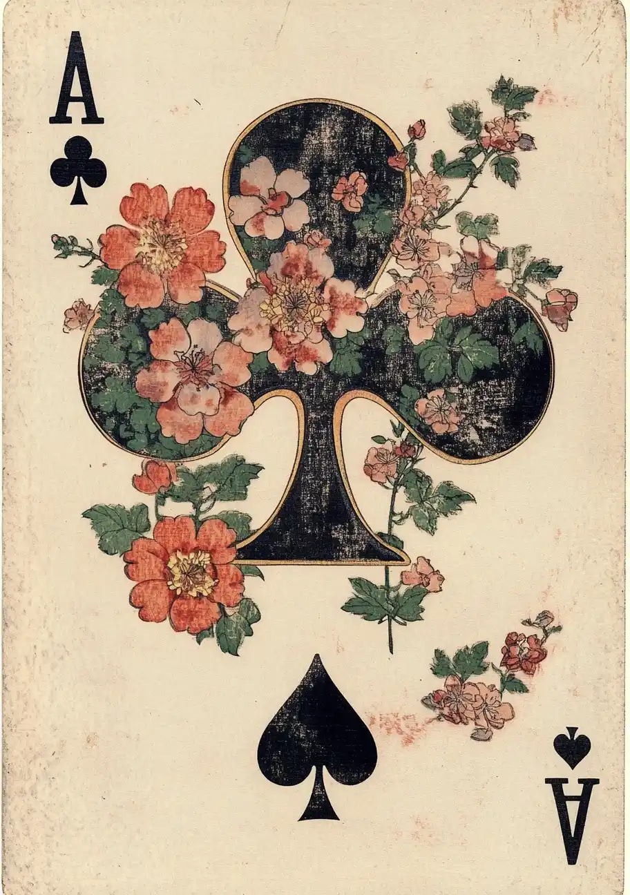 Floral Ace of Clubs Ukiyo-e Midjourney提示词