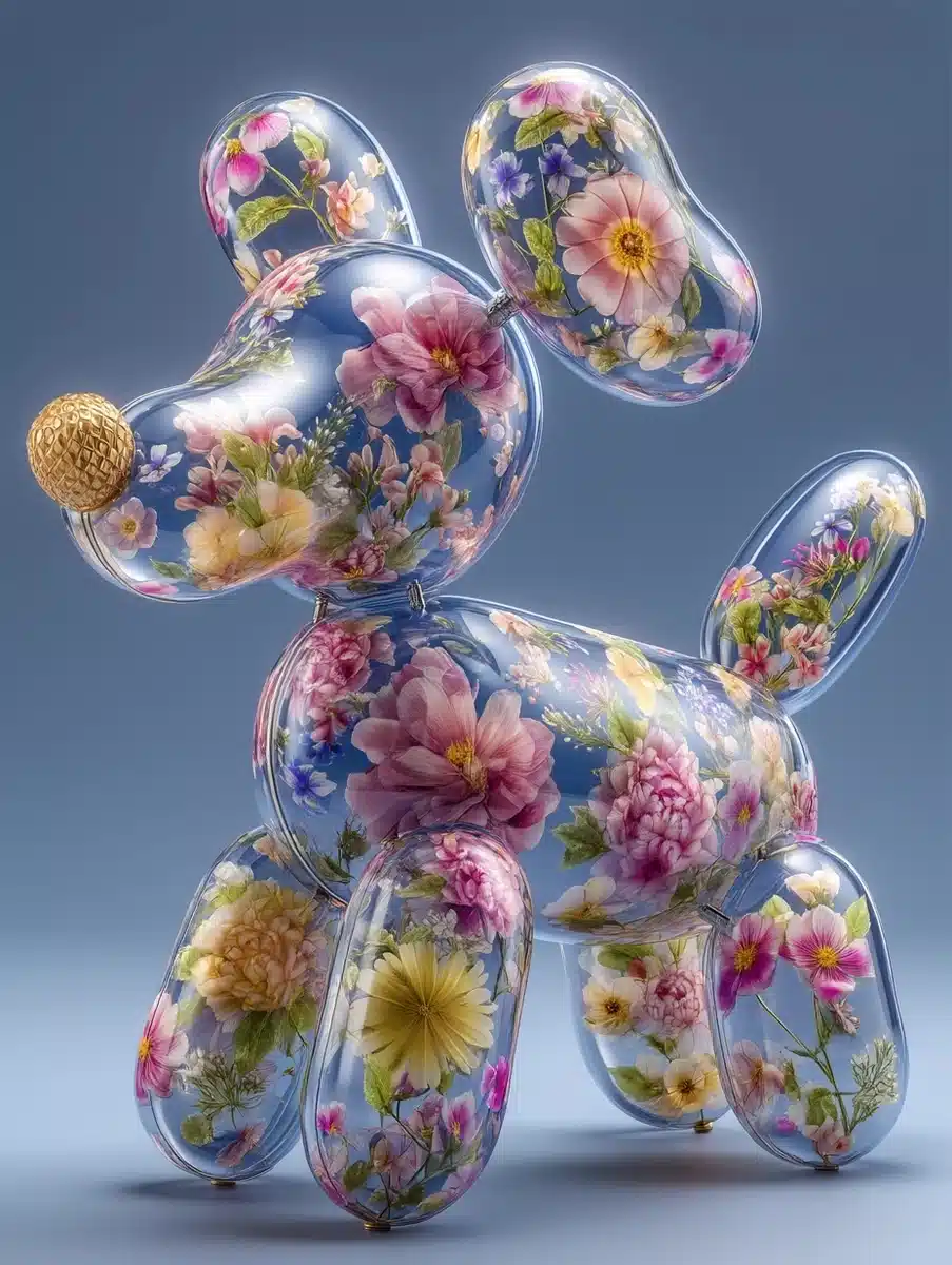 Floral Glass Balloon Dog Midjourney提示词