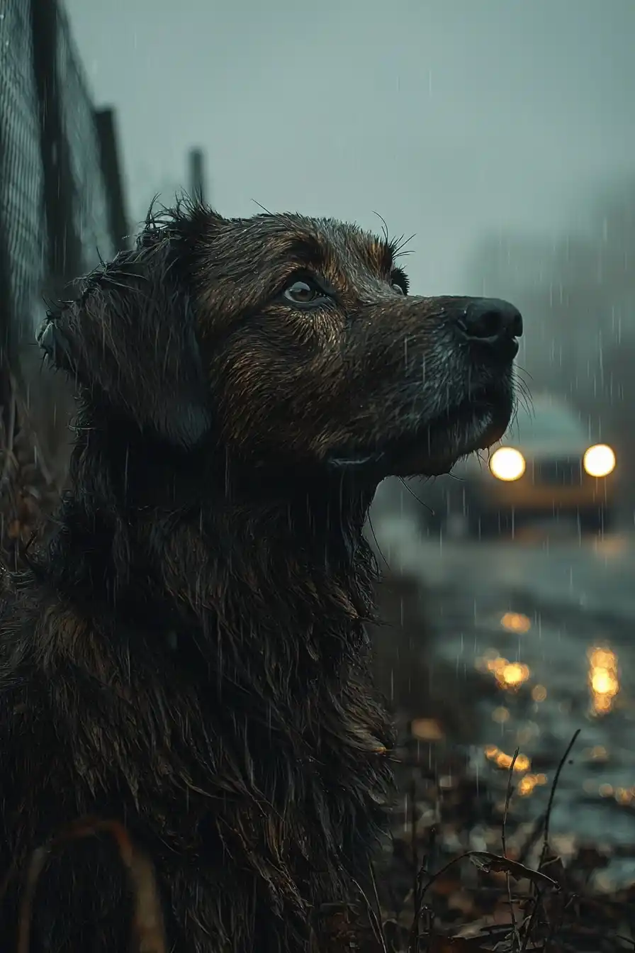 Lonely Dog by Roadside Midjourney提示词