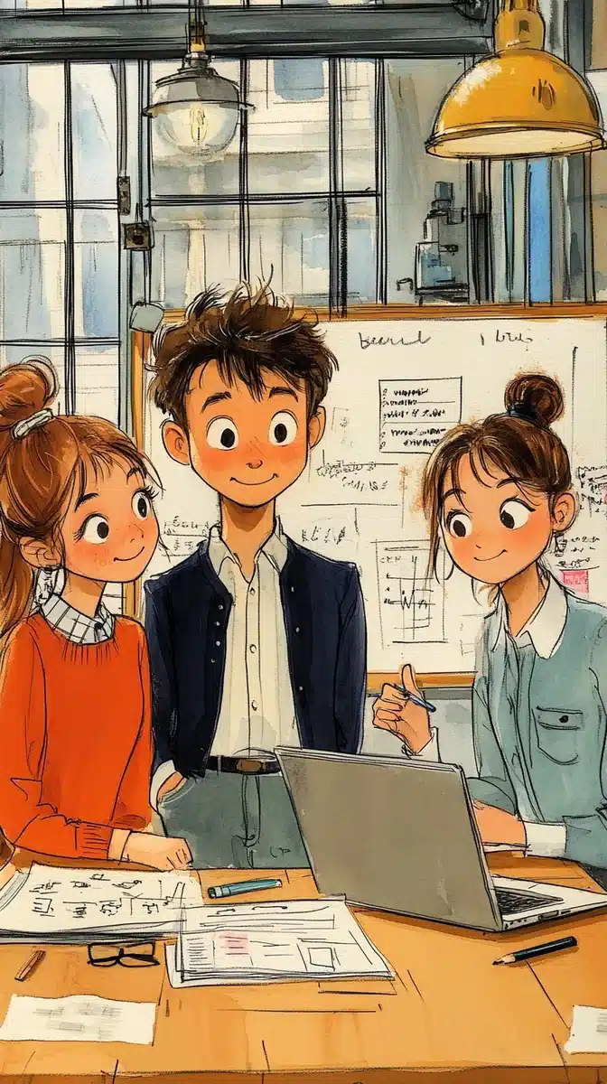 Hand-Drawn Entrepreneurs in Workspace Midjourney提示词