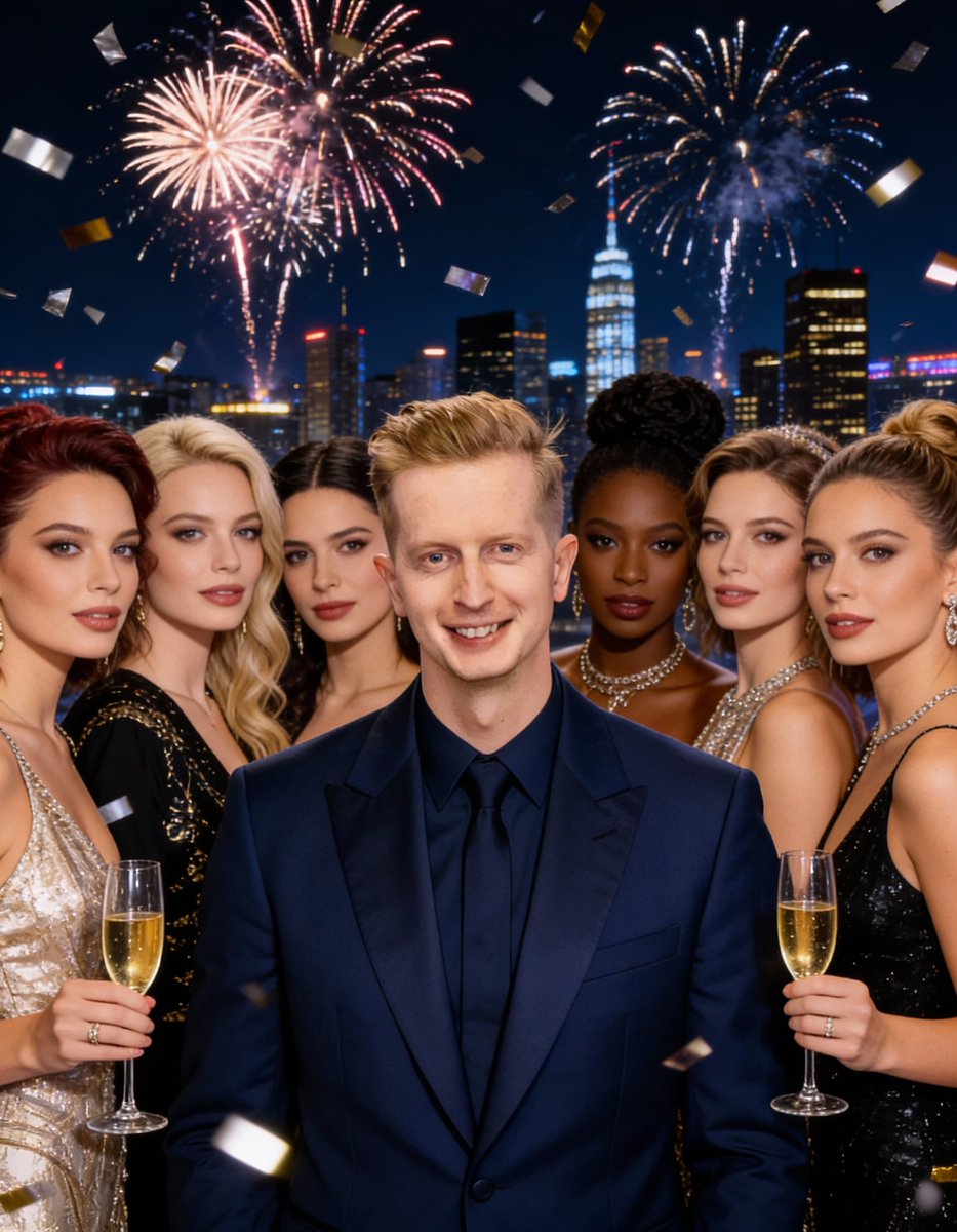New Year's Eve Celebration Portrait with Fireworks Nano Banana提示词
