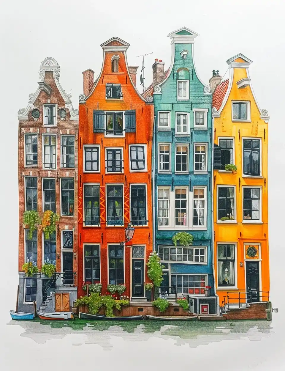 Dutch Houses in Colored Pencil Midjourney 提示词生成效果