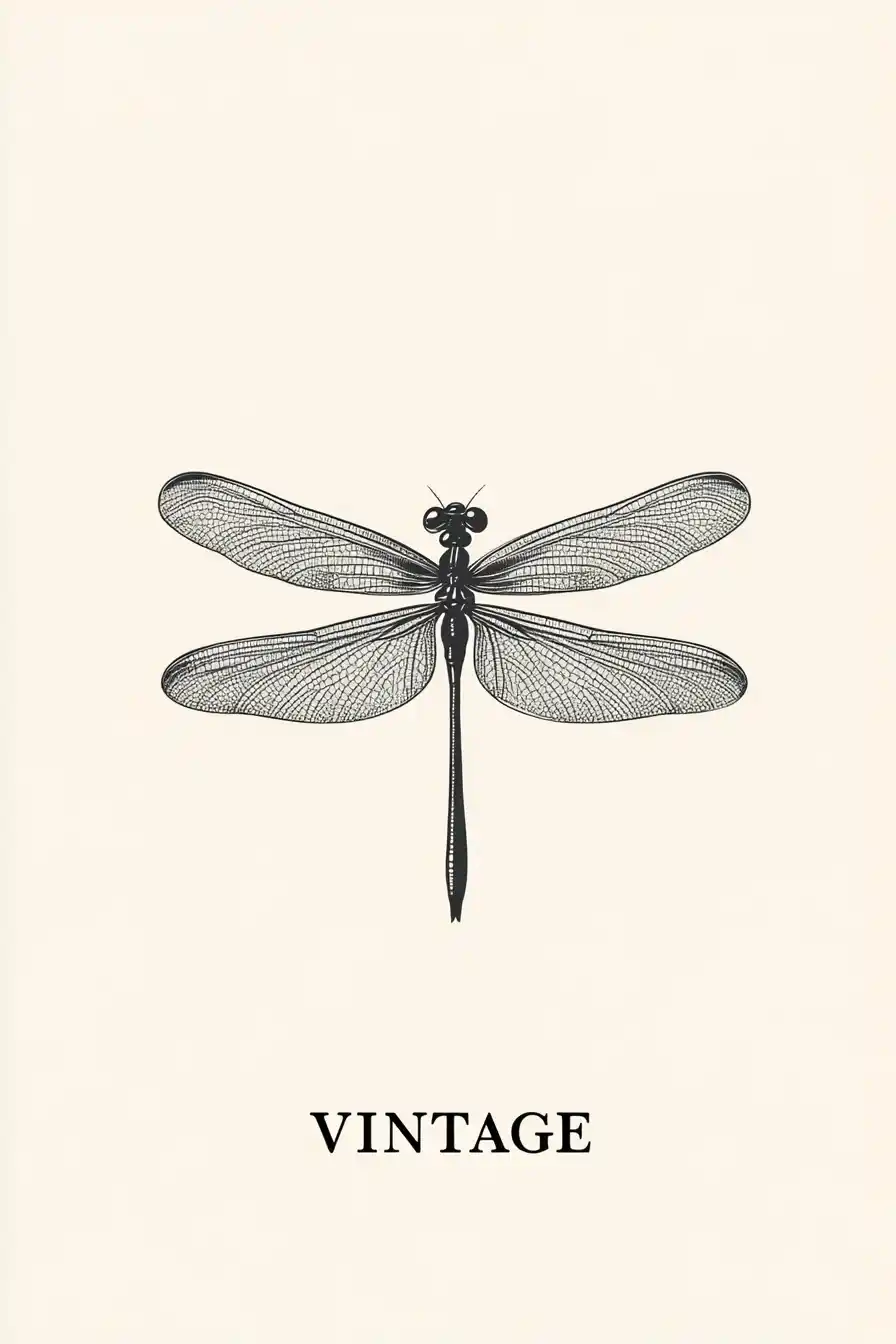 Vintage Minimalist Dragonfly Illustration Midjourney提示词