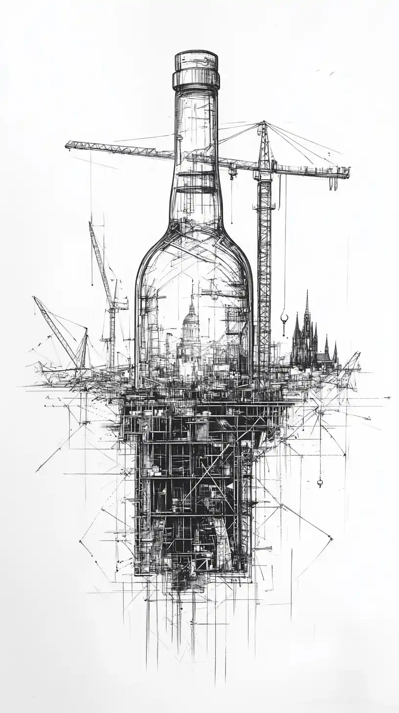 Minimalist Skyscraper Wine Bottle Midjourney提示词