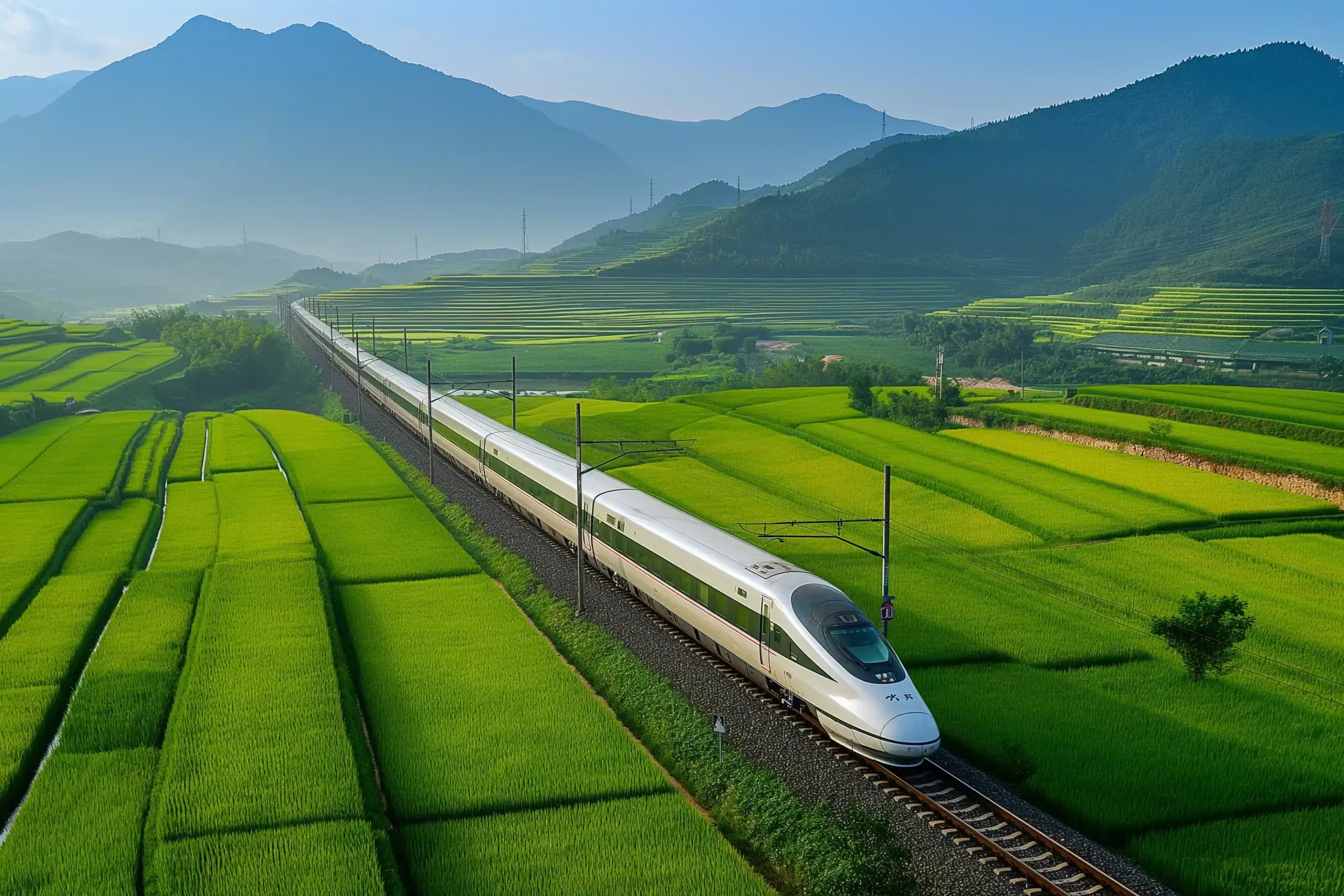 Speeding Train in Rice Fields Midjourney提示词