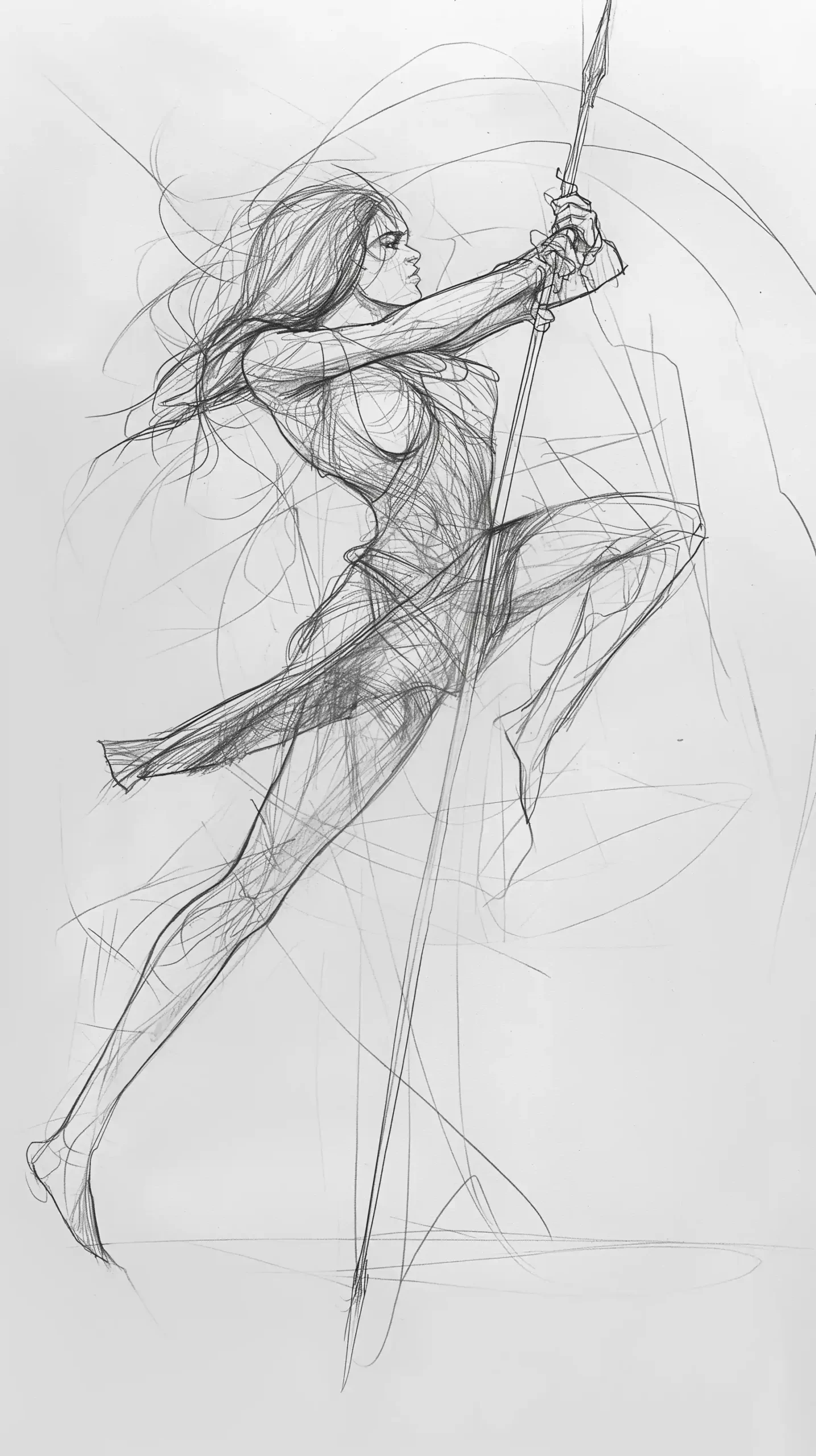 Spear Pose Sketch Art Midjourney提示词