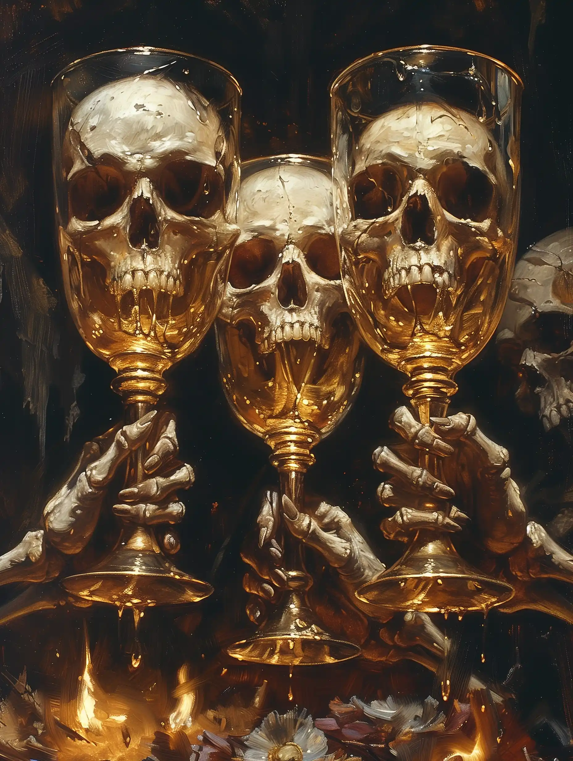 Gothic Skeleton Toasting Tarot Midjourney提示词