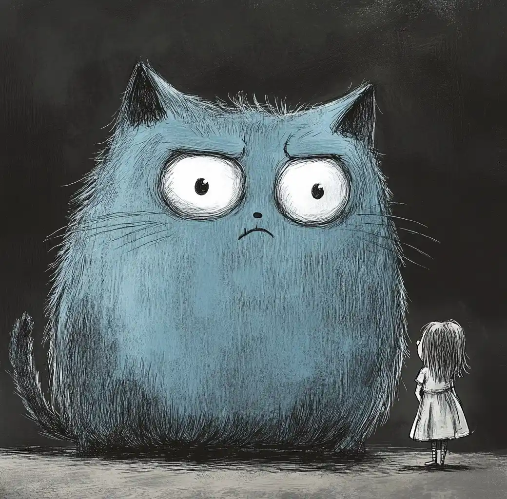 Large Blue Cat Illustration Midjourney提示词