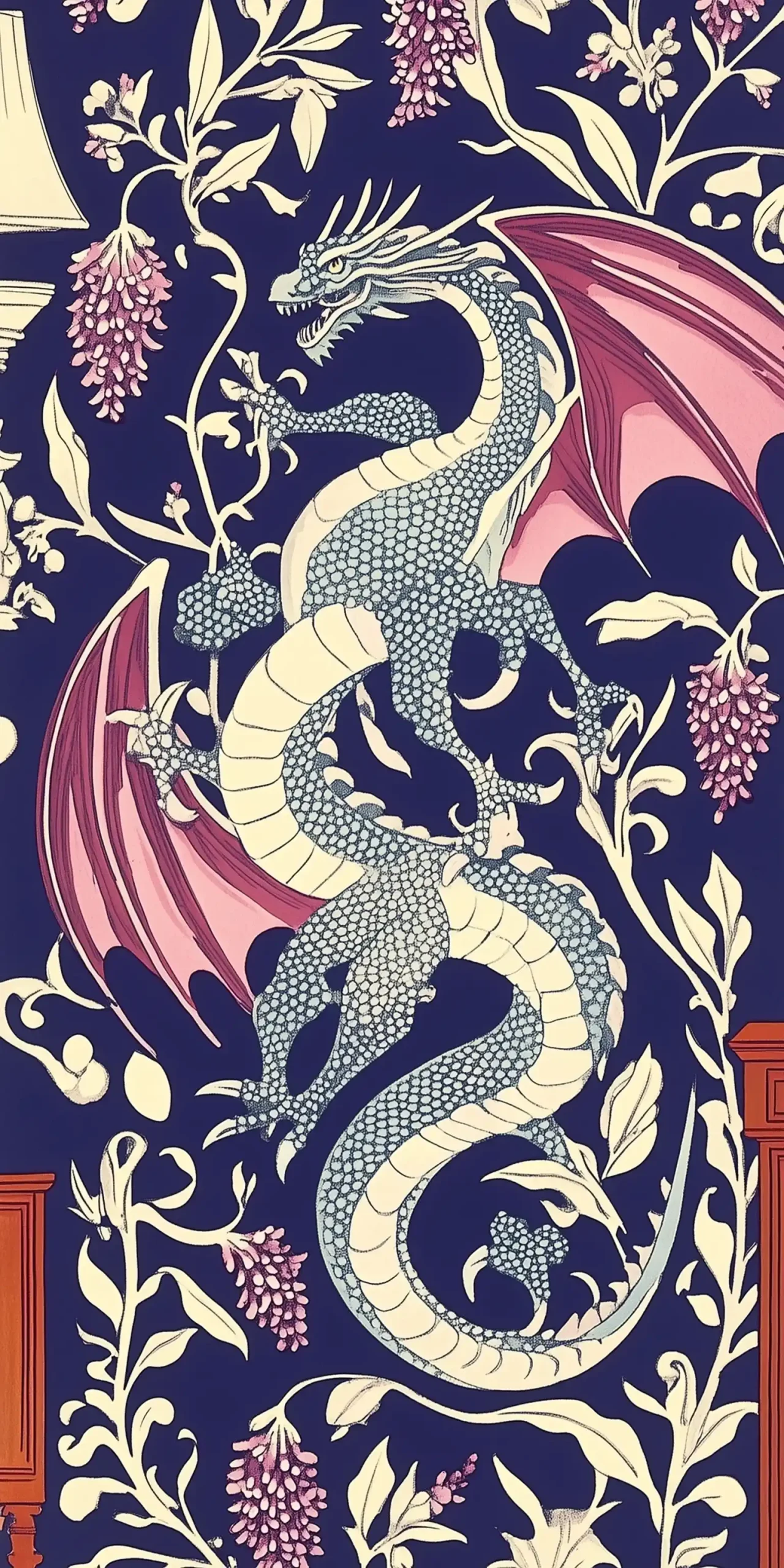 Intricate Woodblock Dragon Mural Midjourney提示词