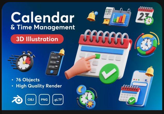 Calendar & Time Management 3D Icon Set