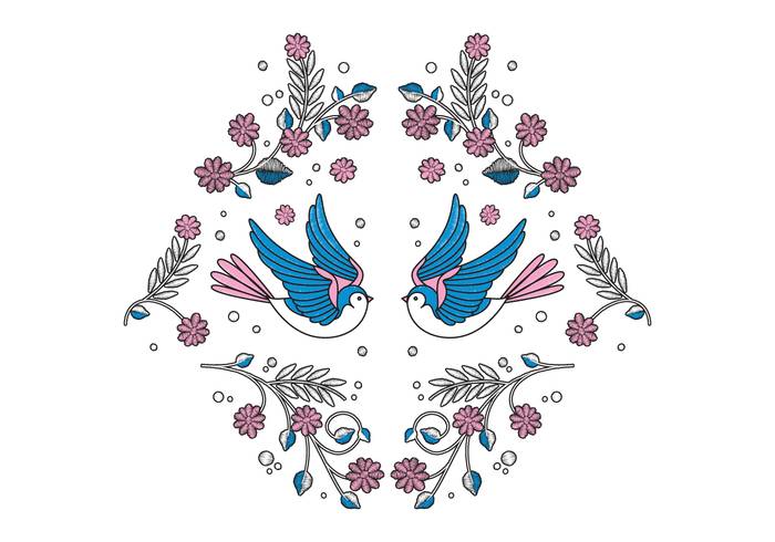 自由鸟刺绣矢量