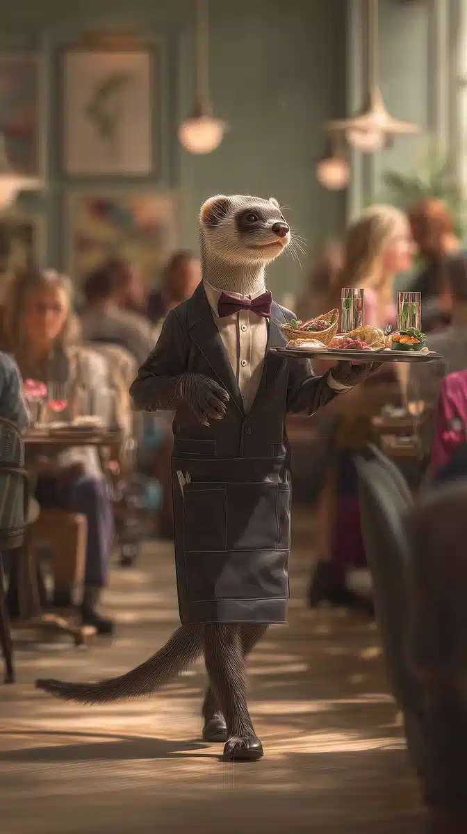 Hyper-Realistic Weasel Waiter Midjourney提示词