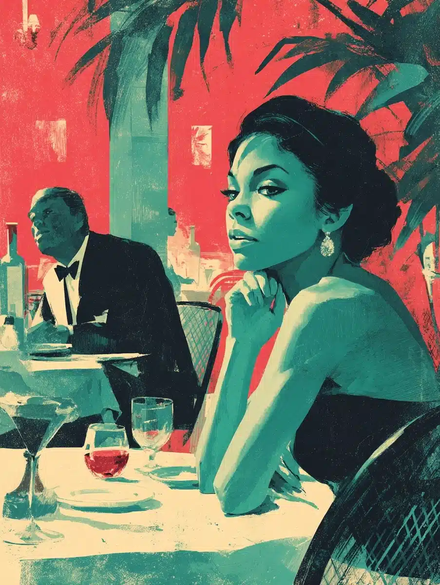 Vintage Vector Restaurant Scene Midjourney提示词