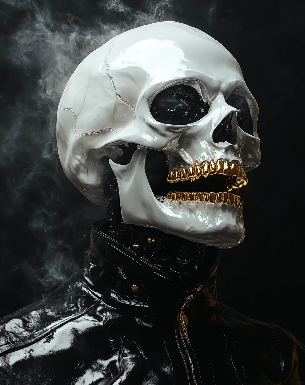 Hyper-Realistic Skull in Latex Midjourney提示词