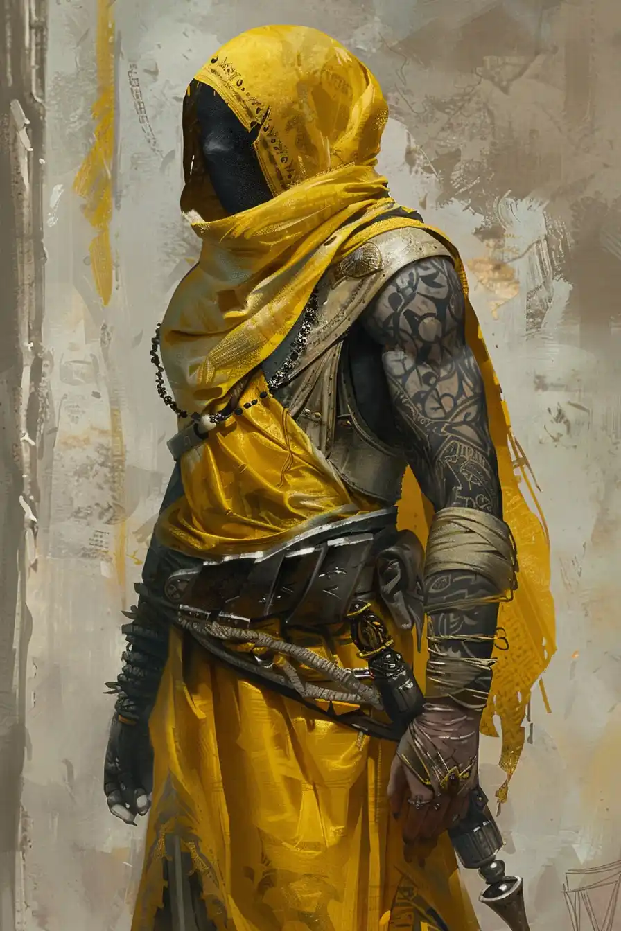Yellow Ward Warrior Portrait Midjourney提示词