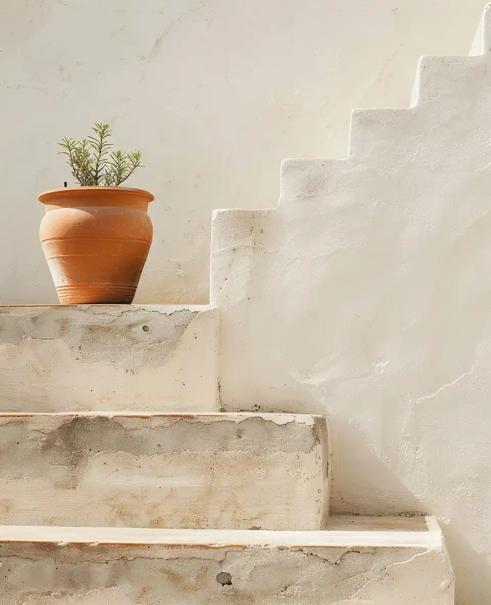 Minimalist Terracotta Stairs Midjourney提示词